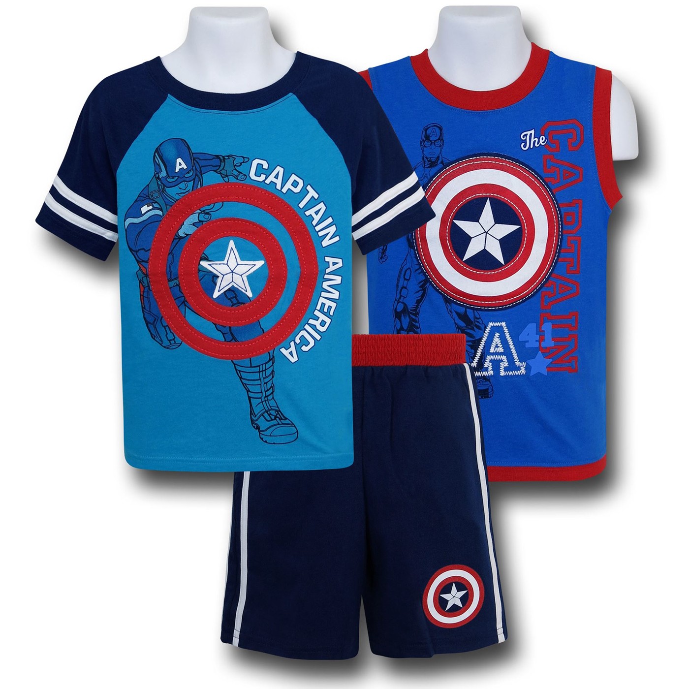 Captain America Shirt and Shorts 3 Pack Kids Set, Blue