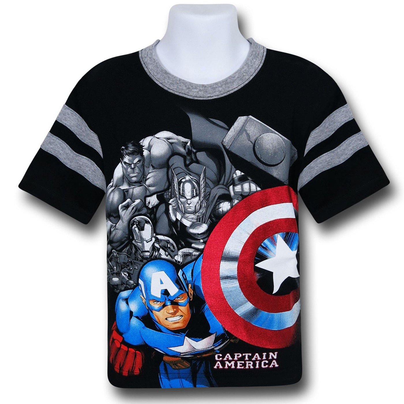 Cap & the Avengers Red Foil HD Ink Kids T-Shirt, Black