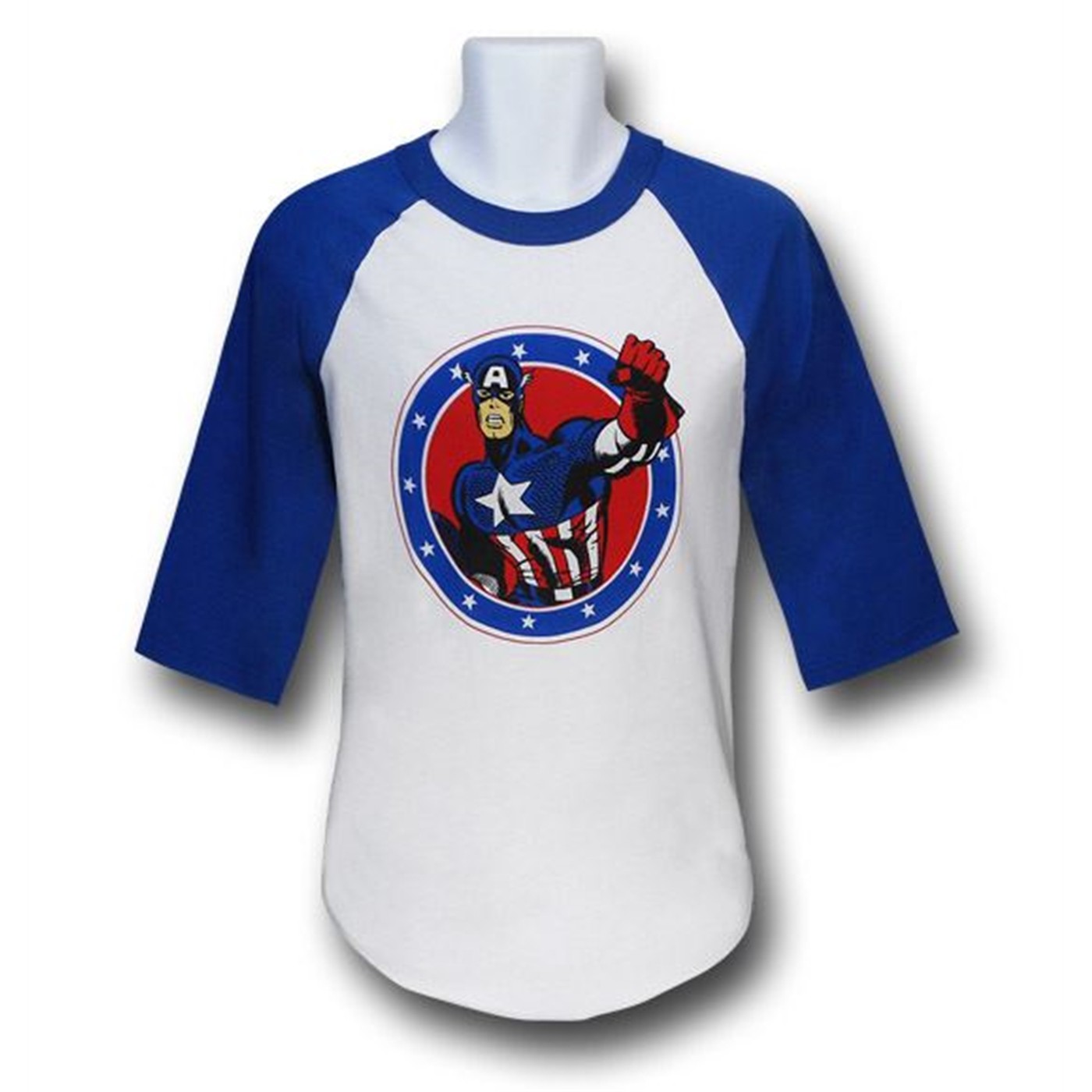 Captain America Circle 3/4 Sleeve Baseball T-Shirt, White