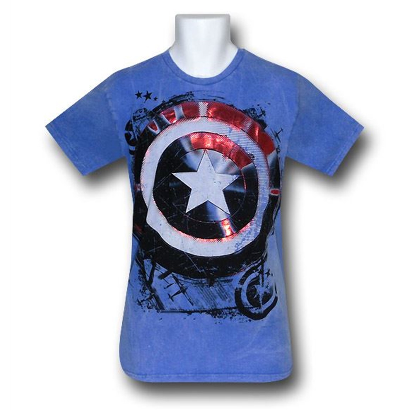 Captain America Shield Granite Wash 30 Single T-Shirt, Blue