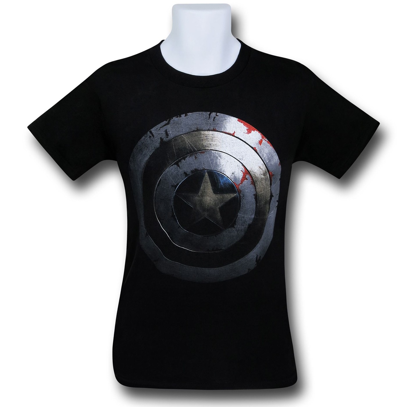 Captain America Beaten Shield Black T-Shirt, Black