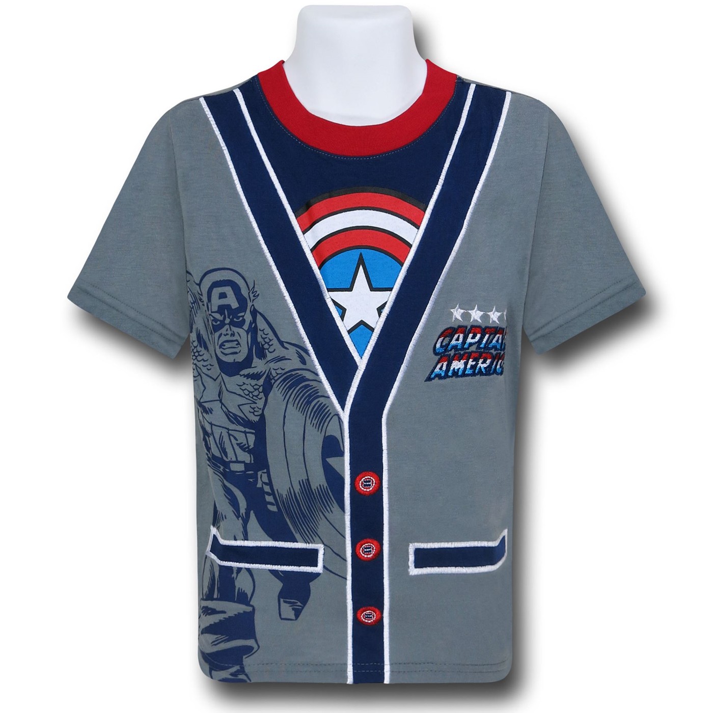 Captain America Kids Cardigan T-Shirt, Grey