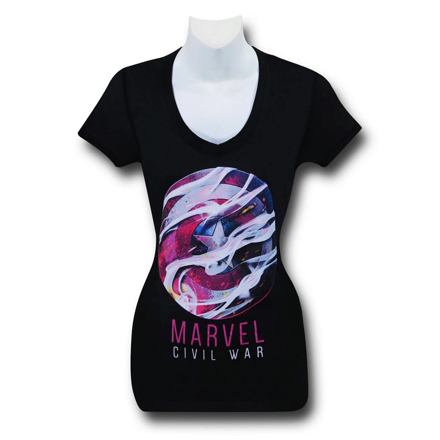 Marvel Civil War Women's V-Neck T-Shirt, Black