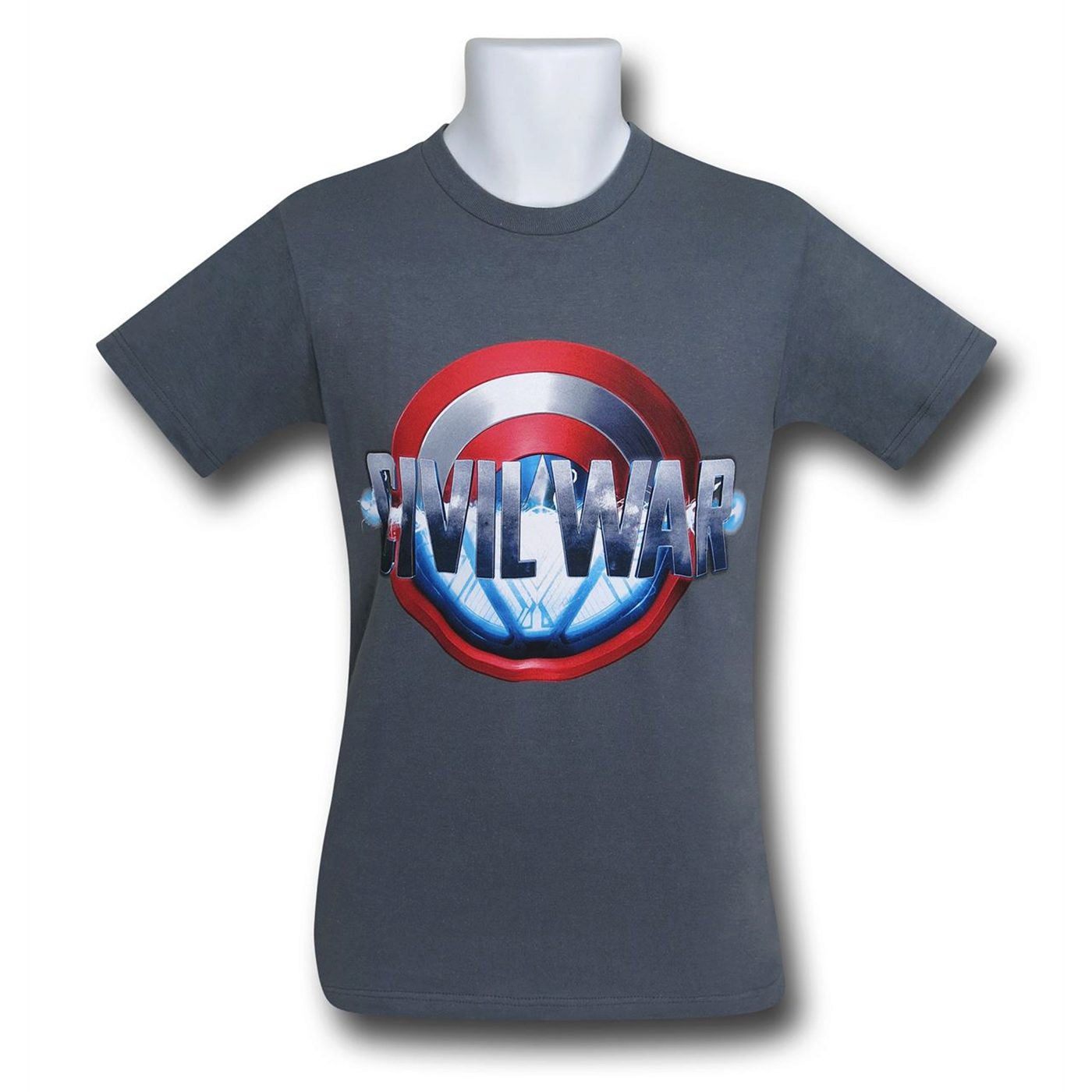 Captain America Civil War Split Logo on Charcoal T-Shirt, Grey