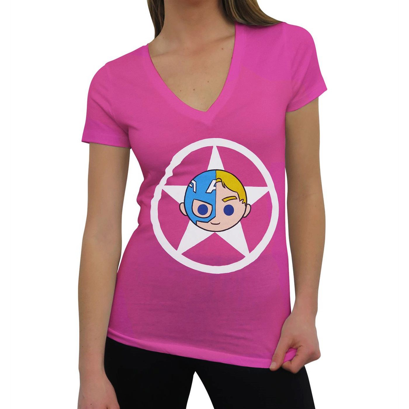 Captain America Iconic Women's V-Neck T-Shirt, Pink