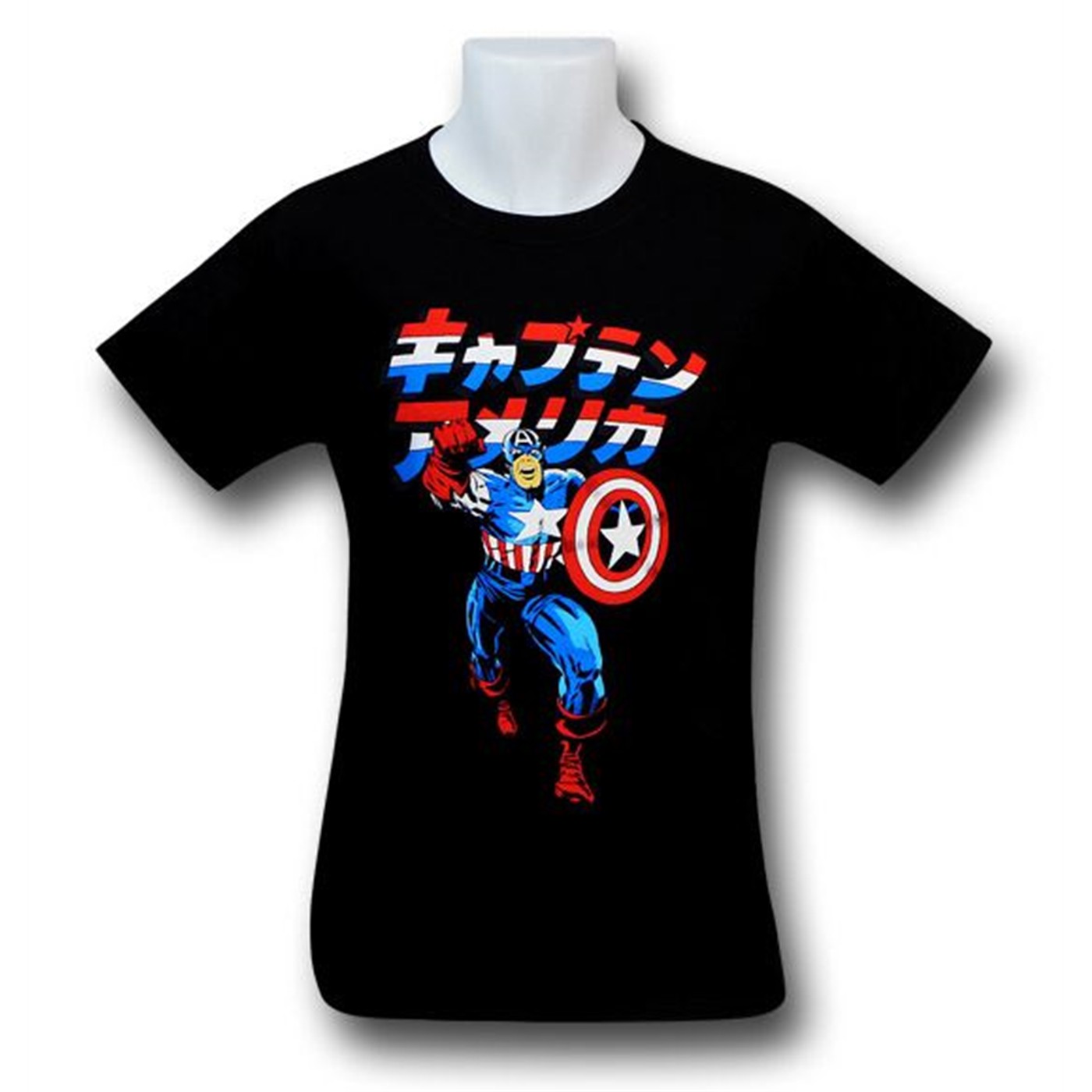 Captain America Japanese Logo T-Shirt, Black