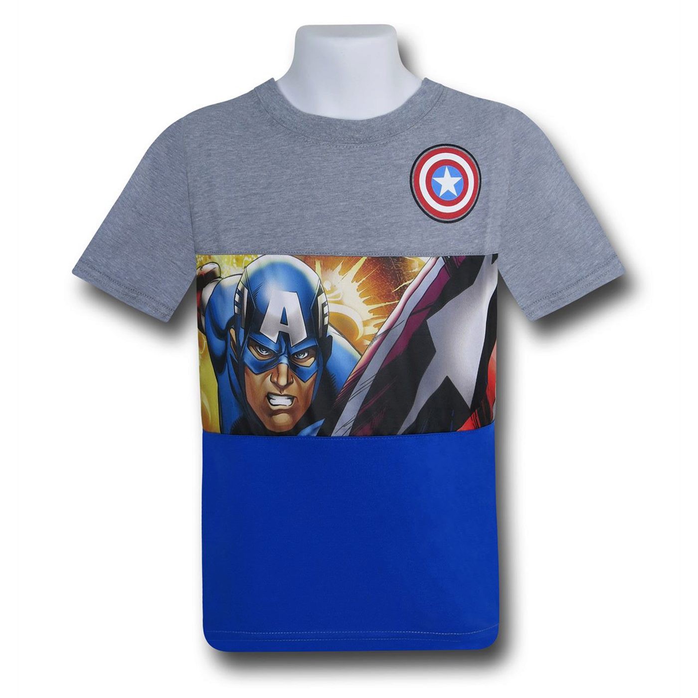 Captain America Kids Action Hero Cut & Sew T-Shirt, Grey