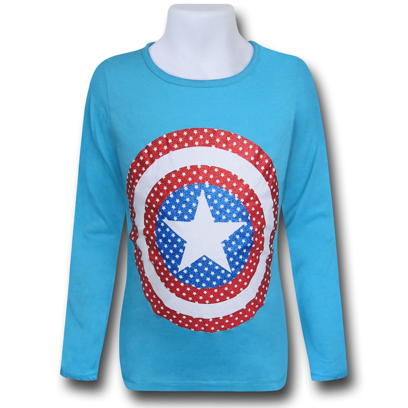 Captain America Shield Girls Youth Longsleeve T-Shirt, Blue