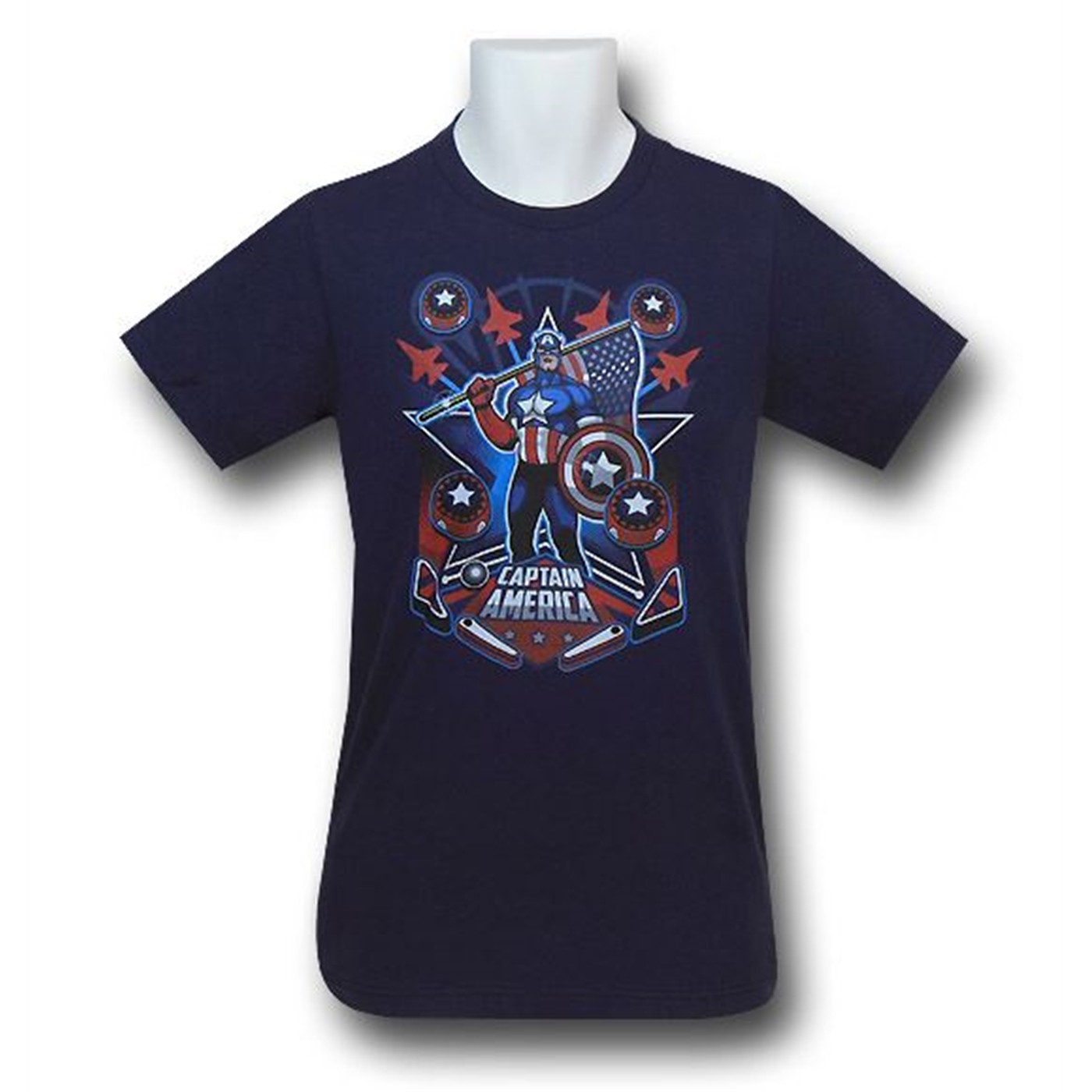 Captain America Pinball 30 Single T-Shirt, Blue