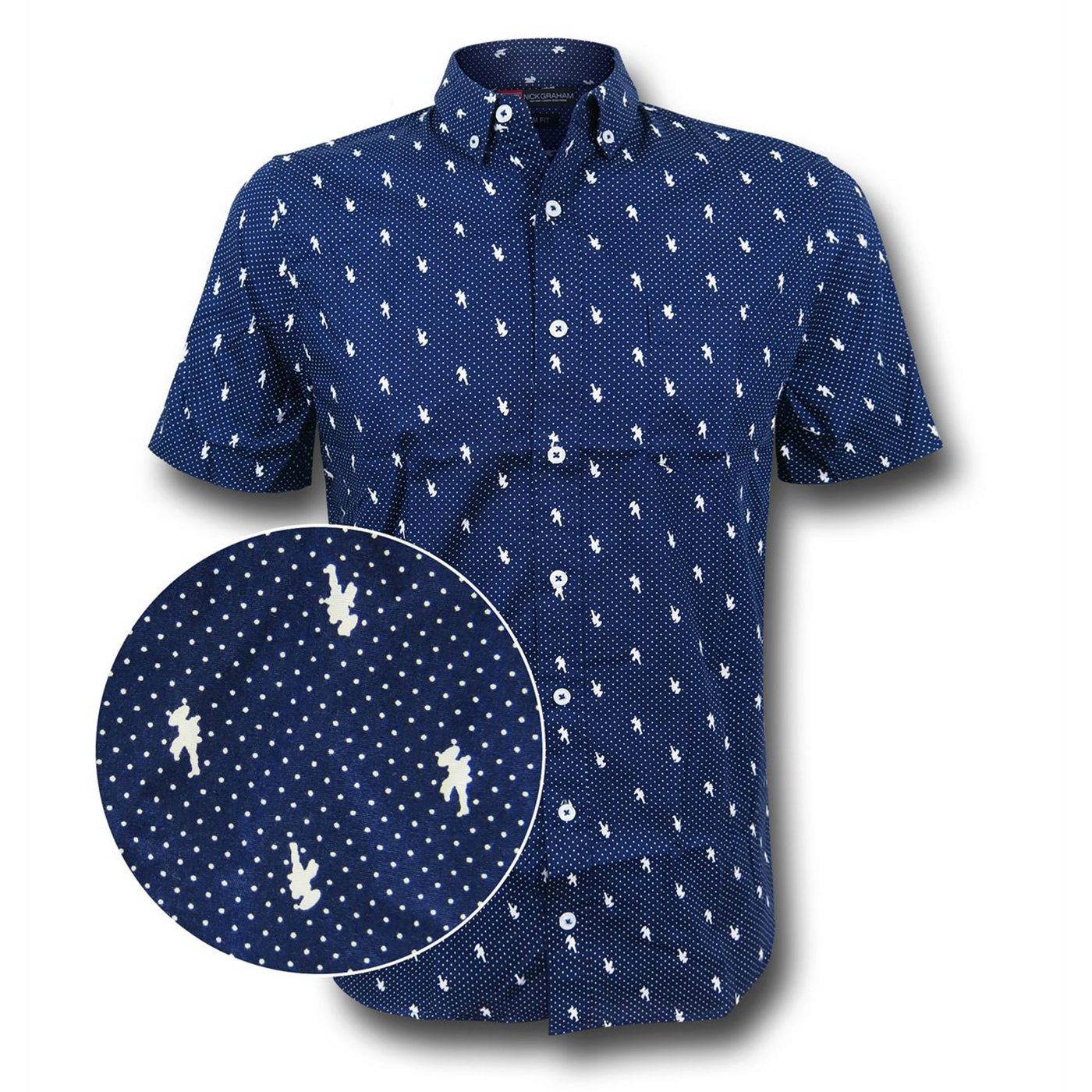 Captain America Pin Dot Men's Fitted Button Down Shirt, Blue