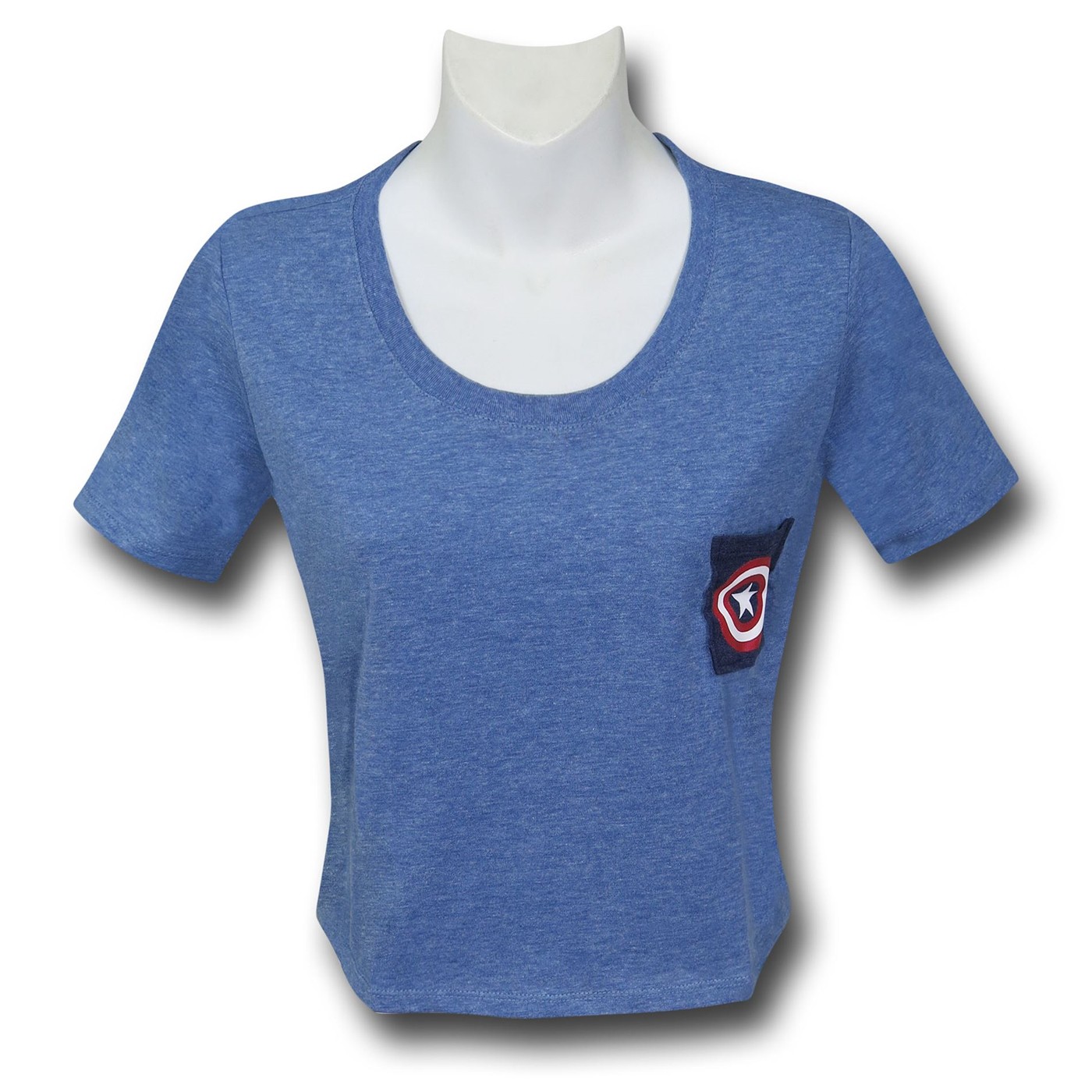 Captain America Pocket Crop Top Women's T-Shirt, Blue