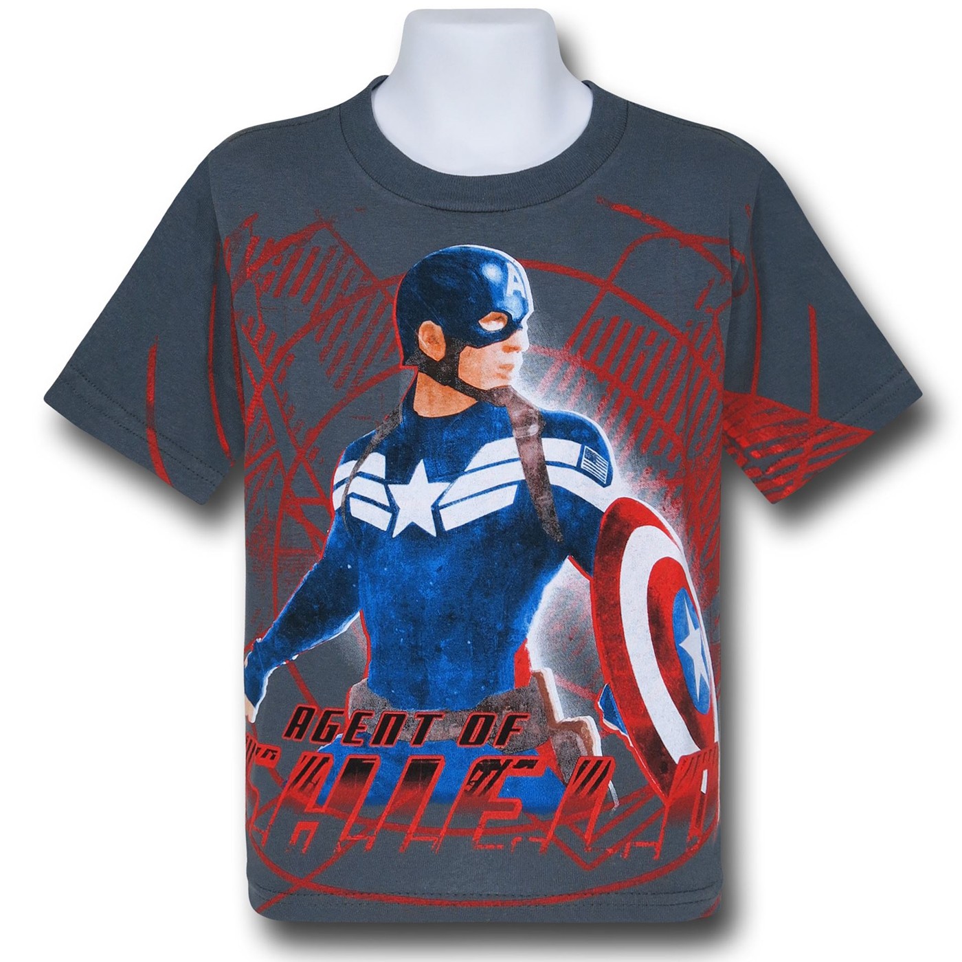 Captain America Red SHIELD Kids T-Shirt, Grey
