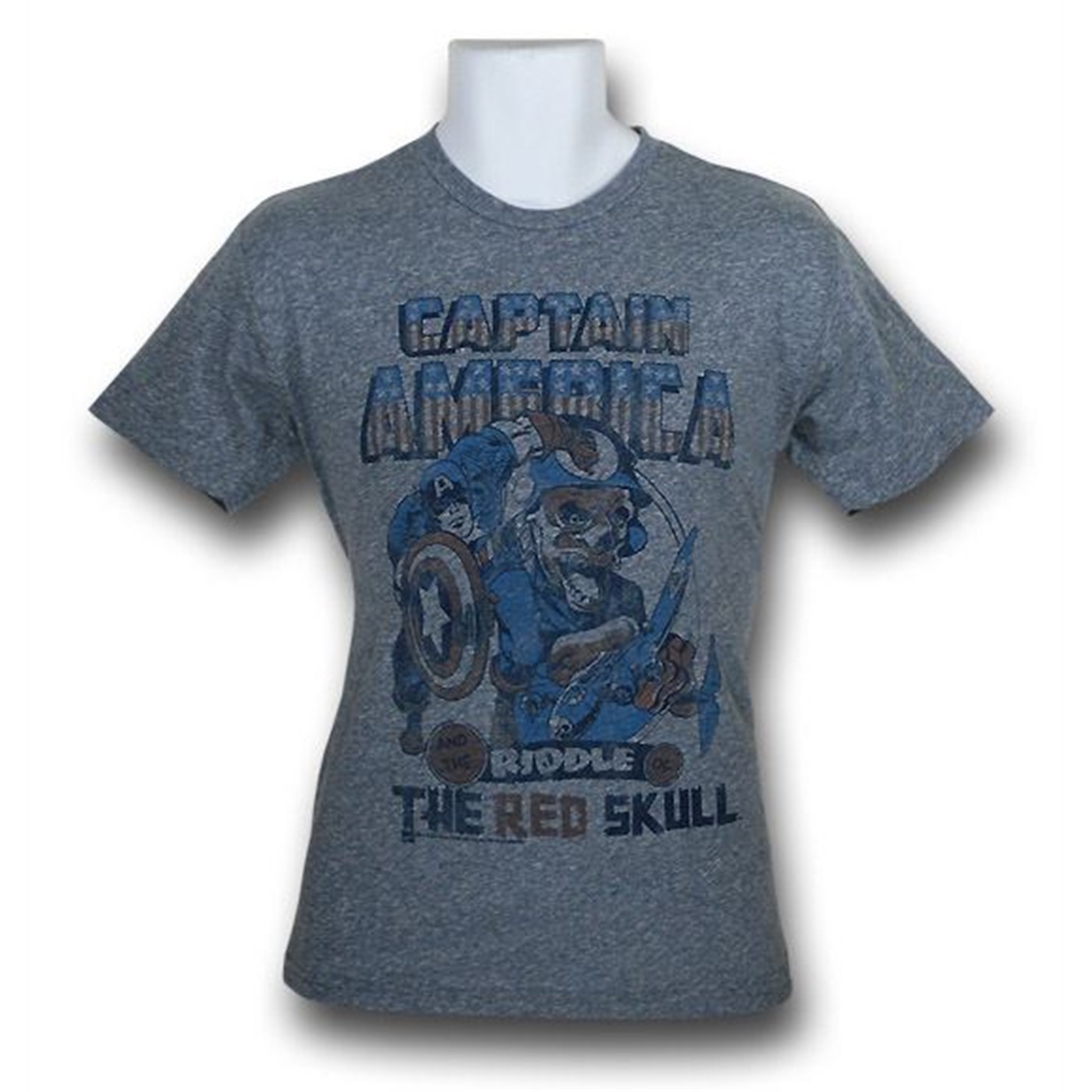 Captain America Riddle Skull Junk Food T-Shirt, Blue