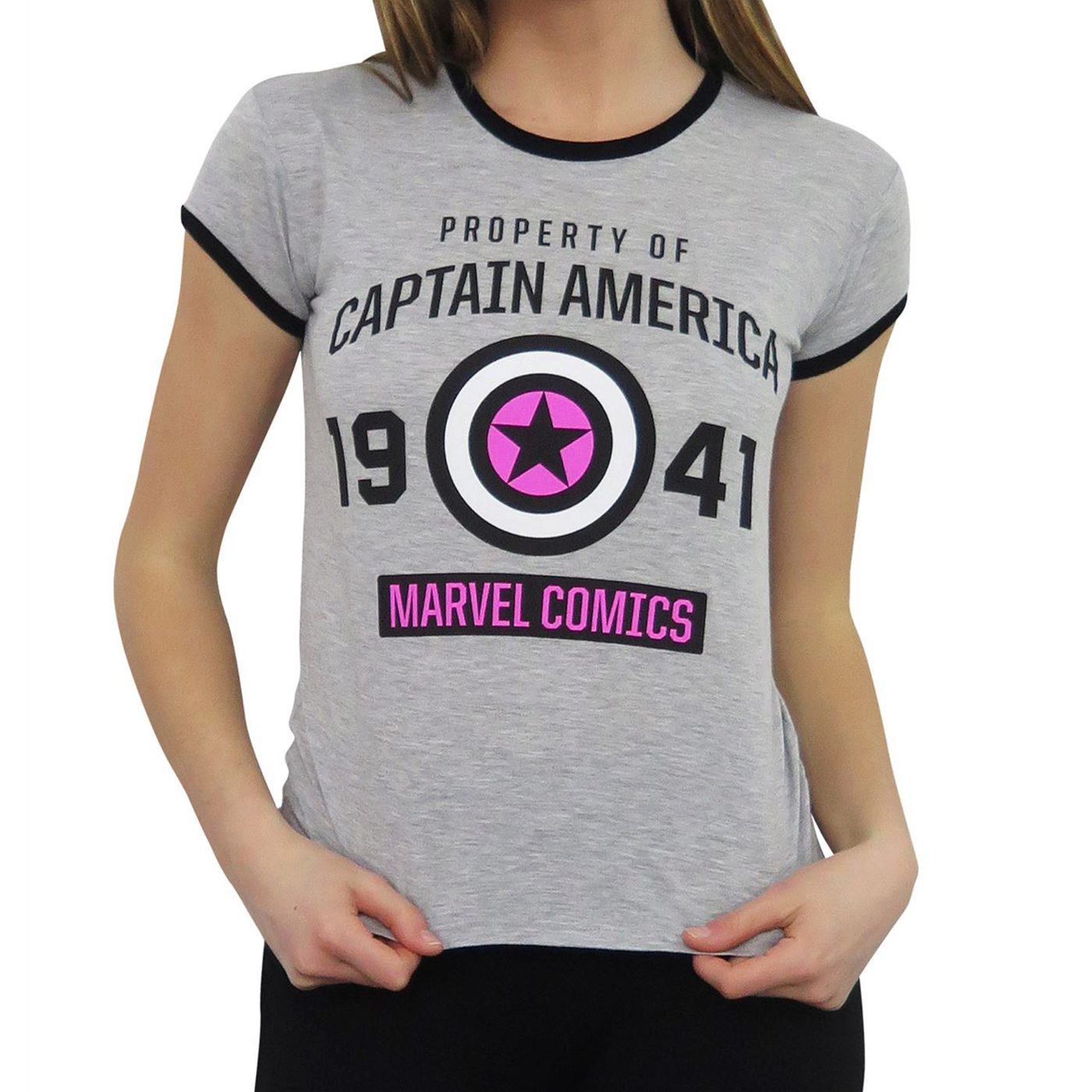 Captain America 1941 Women's Ringer T-Shirt, Grey