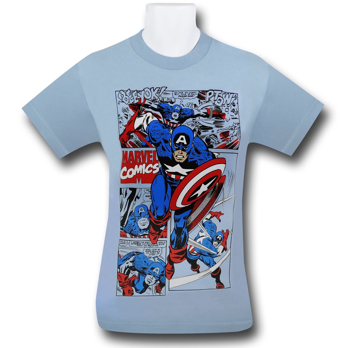 Captain America Retro Panels 30 Single T-Shirt, Blue