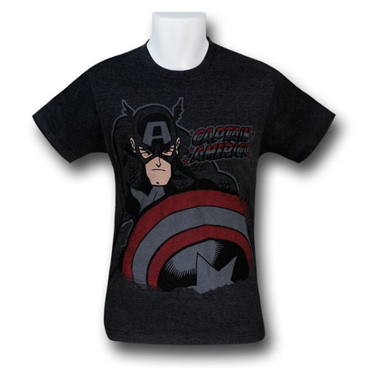 Captain America Distressed Scowl 30 Single T-Shirt, Grey