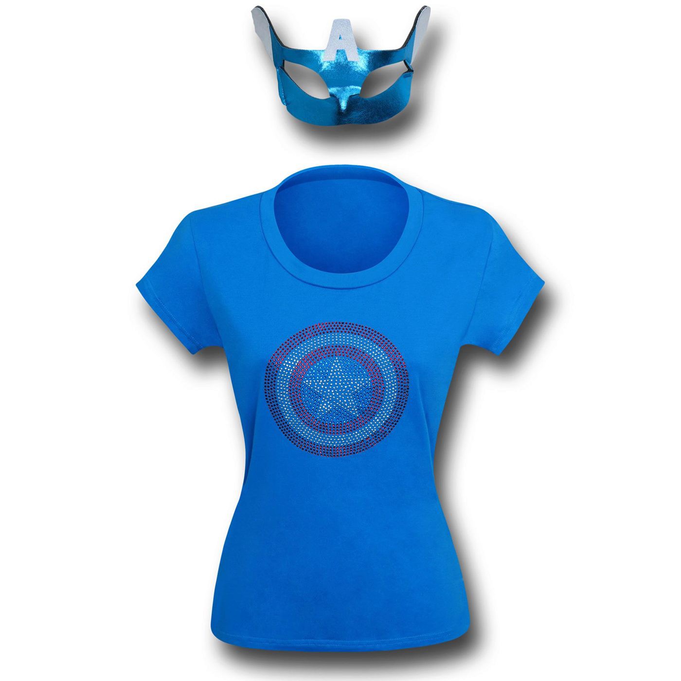 Captain America Women's Sequin Shield T-Shirt w/ Mask, Blue