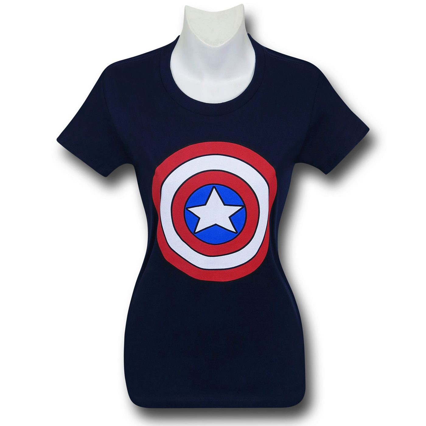 Captain America Shield Women's Navy T-Shirt, Blue