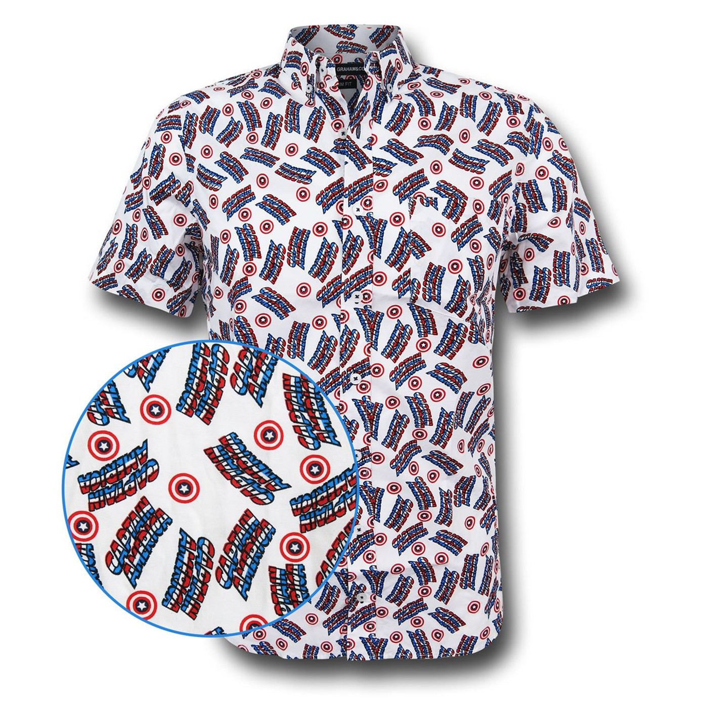 Captain America Logos Men's Fitted Button Down Shirt, White