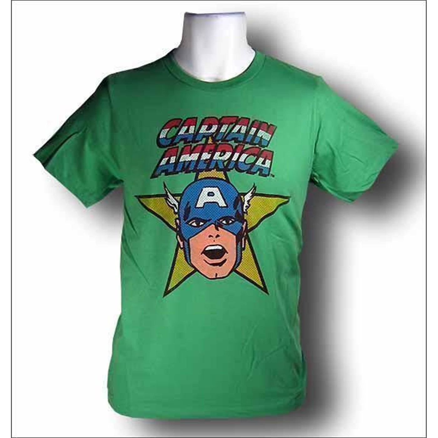 Captain America Shamrock Green Head and Star T-Shirt, Green