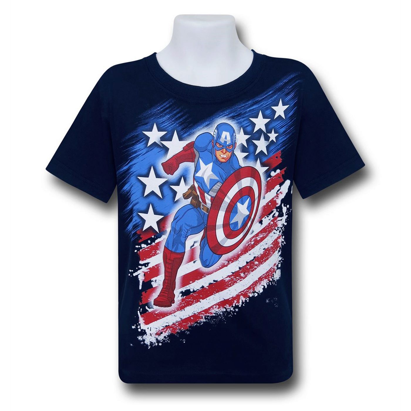 Captain America Running Stars & Stripes Kids T-Shirt, Blue