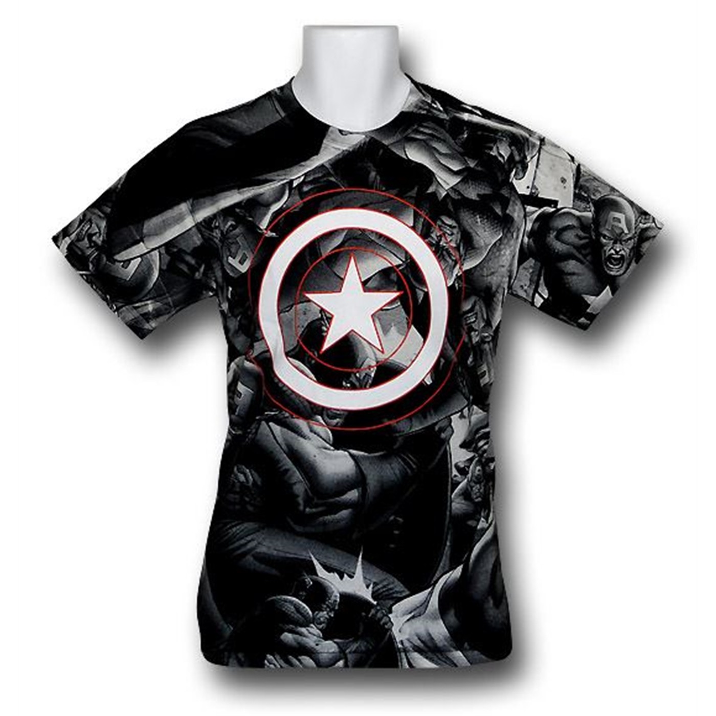 Captain America Sublimated Action T-Shirt, Black