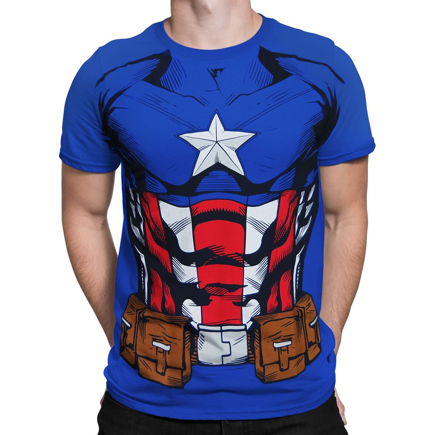 Captain America Suit-Up Men's Costume T-Shirt, Blue