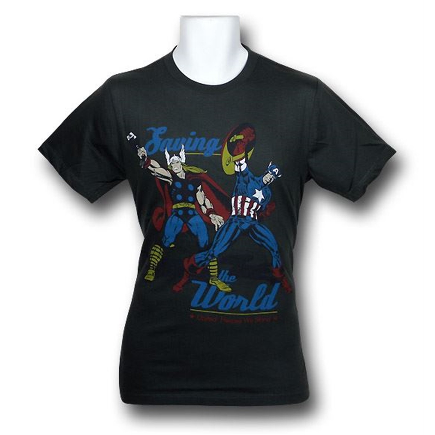 Captain America  Thor Team Up 30s T-Shirt, Grey
