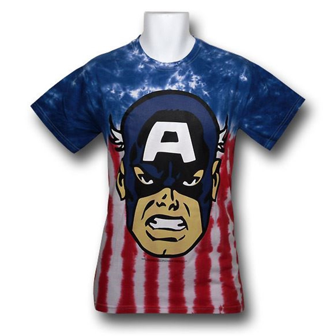 Captain America Head Shot Tie Dye T-Shirt, Blue