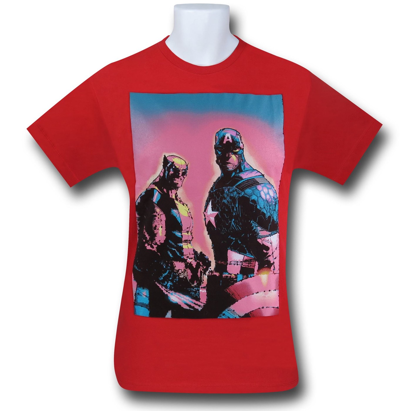 Captain America & Wolverine on Red T-Shirt, Red