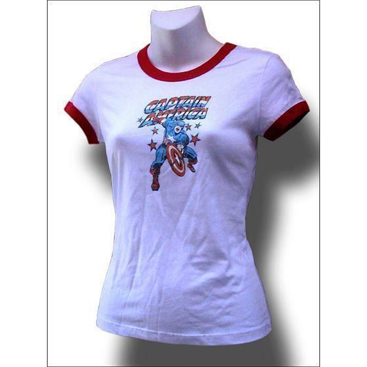 Captain America Ringer Juniors T-Shirt, White