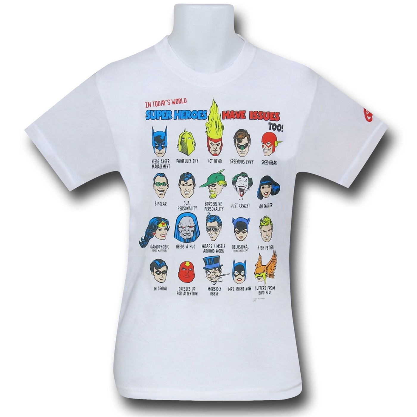 DC Superheroes Have Issues Too T-Shirt, White