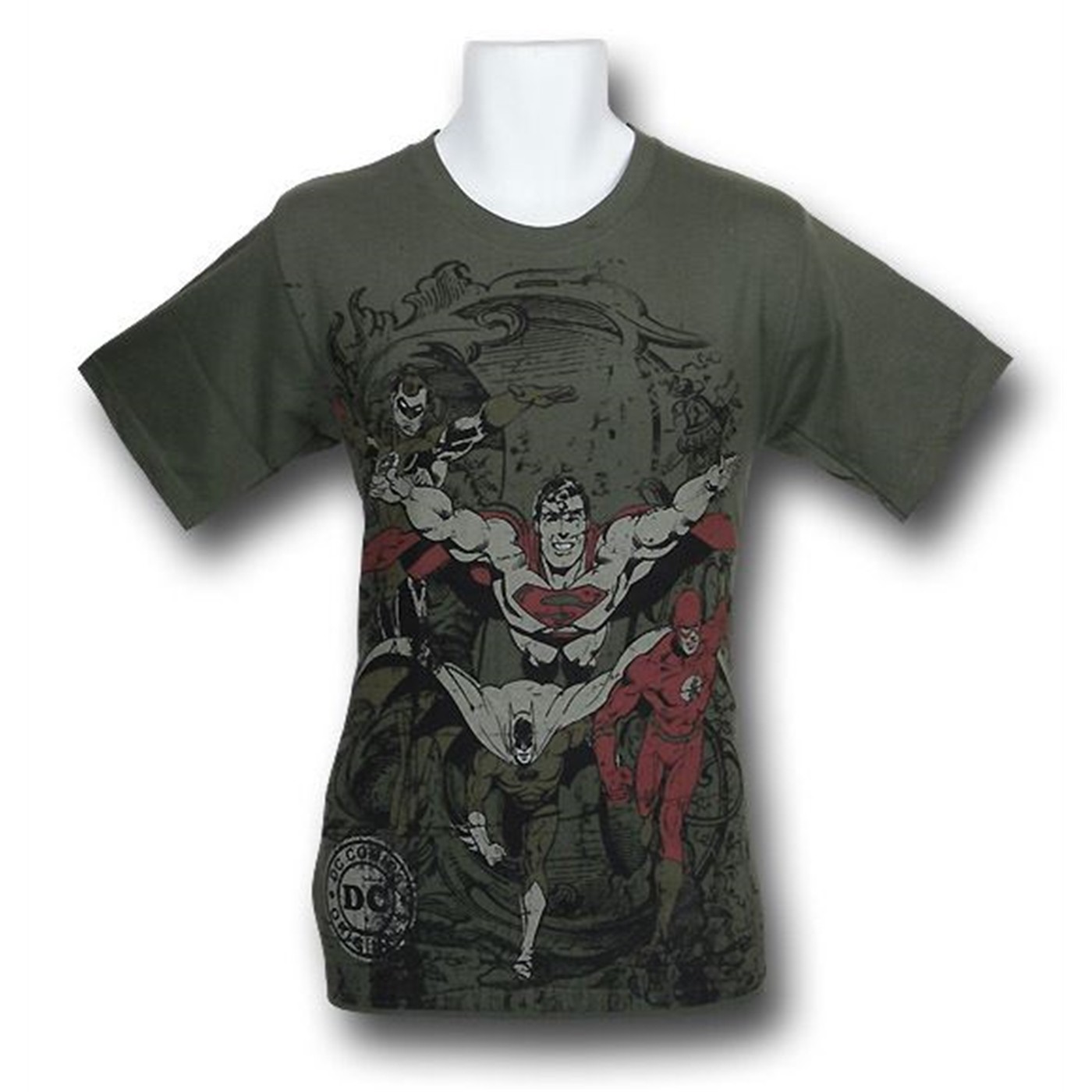DC JLA Heroes Pursuit Military Green T-Shirt, Green