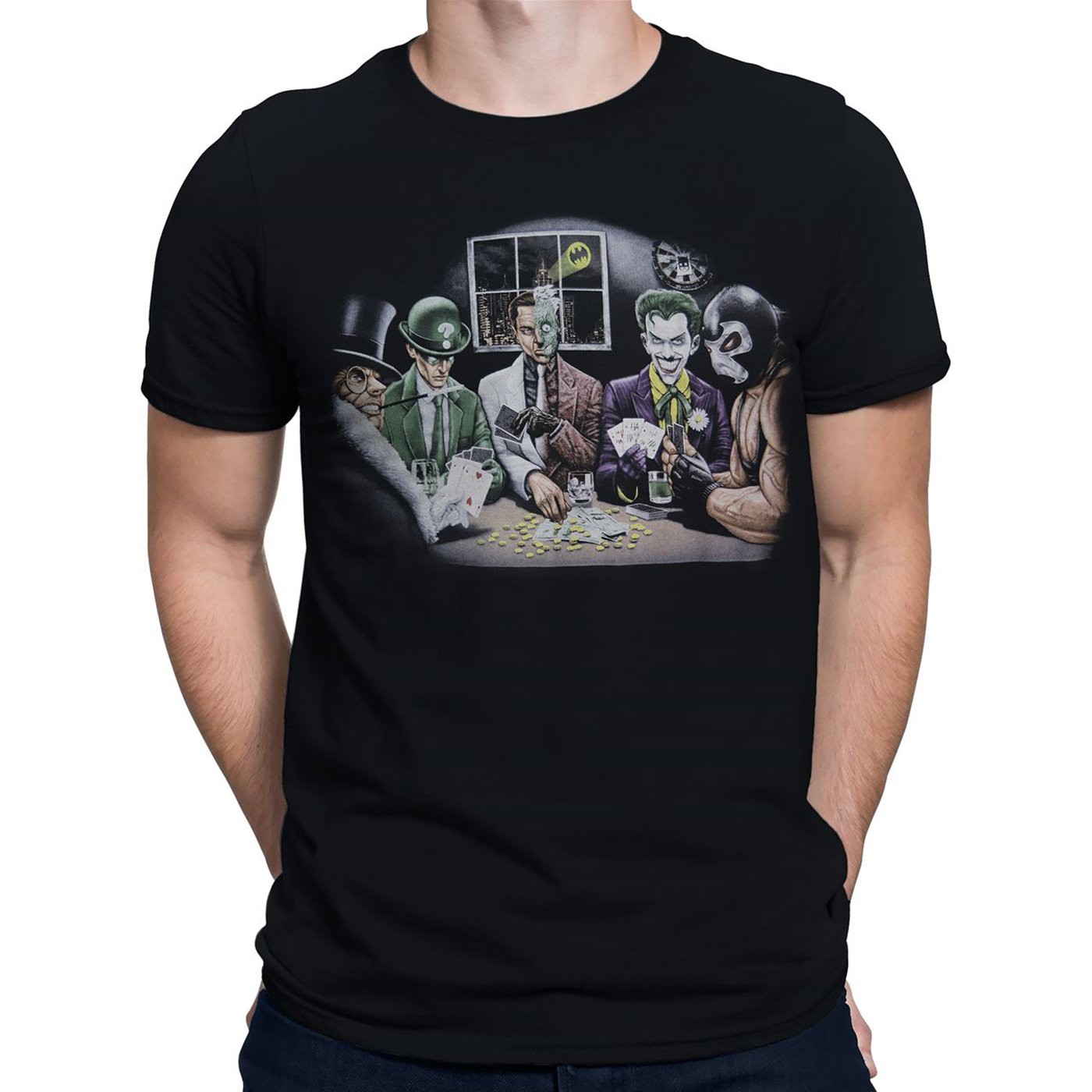 DC Villains Poker Night Men's T-Shirt, Black