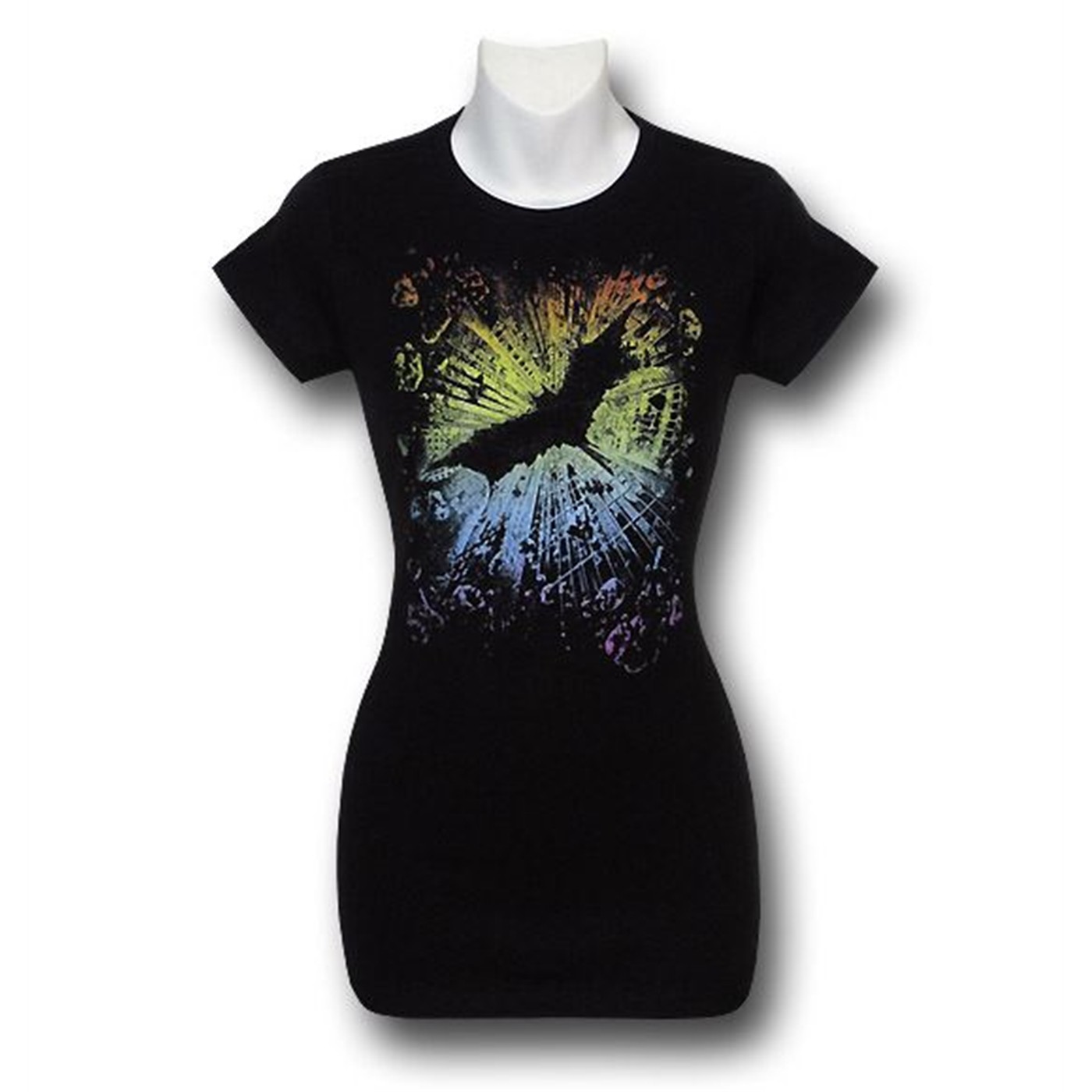 Dark Knight Rises Womens Colored Drop Bat T-Shirt, Black