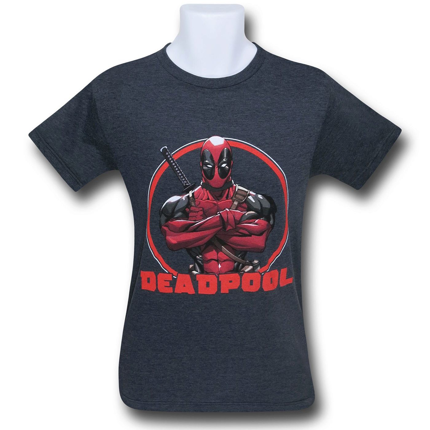 Deadpool Arms Crossed 30 Single T-Shirt, Grey