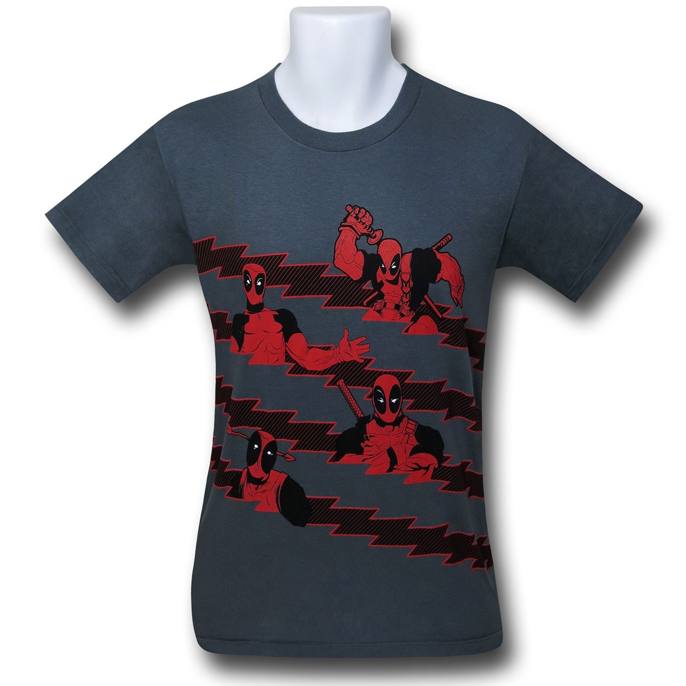 Deadpool Striped Charcoal 30 Single T-Shirt, Grey