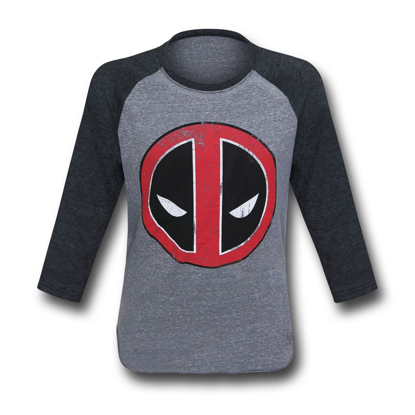 Deadpool Distressed Symbol Baseball T-Shirt, Grey