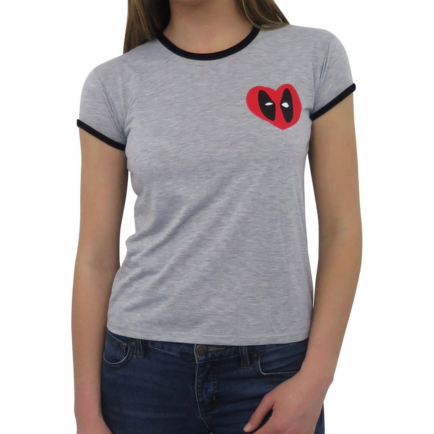 Deadpool Heart Symbol Women's T-Shirt, Grey