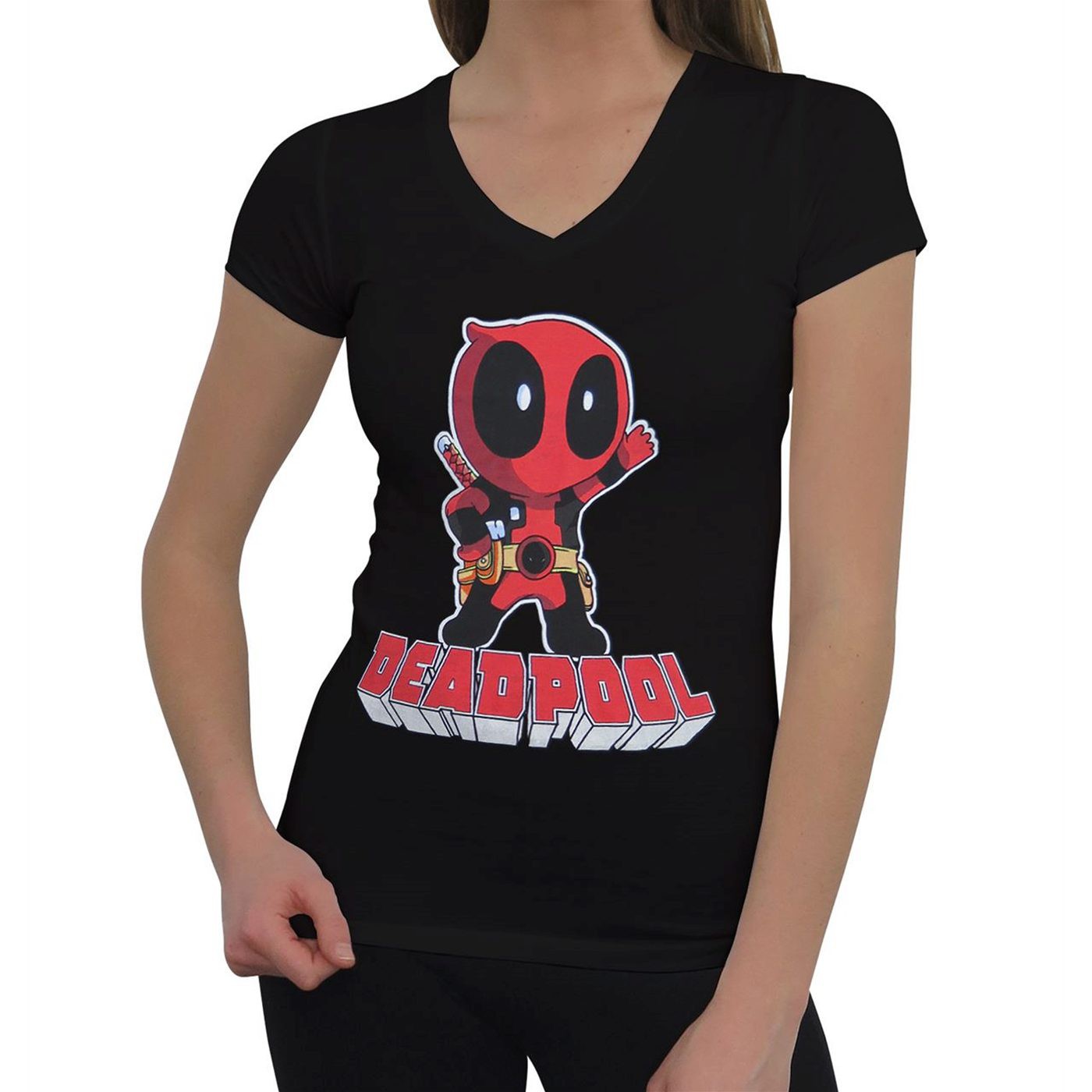 Deadpool Hey There Women's V-Neck T-Shirt, Black