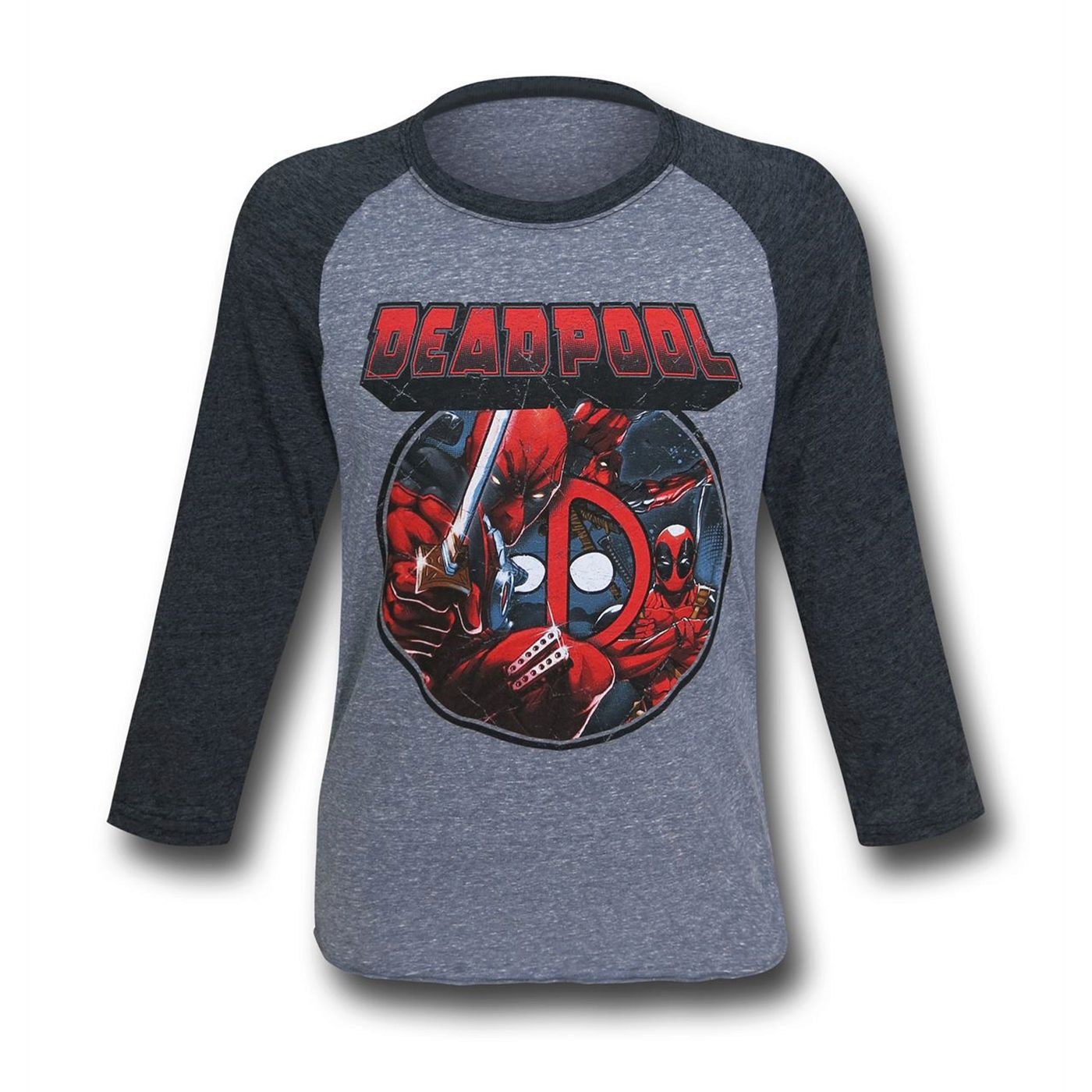 Deadpool Image Circle Baseball T-Shirt, Grey