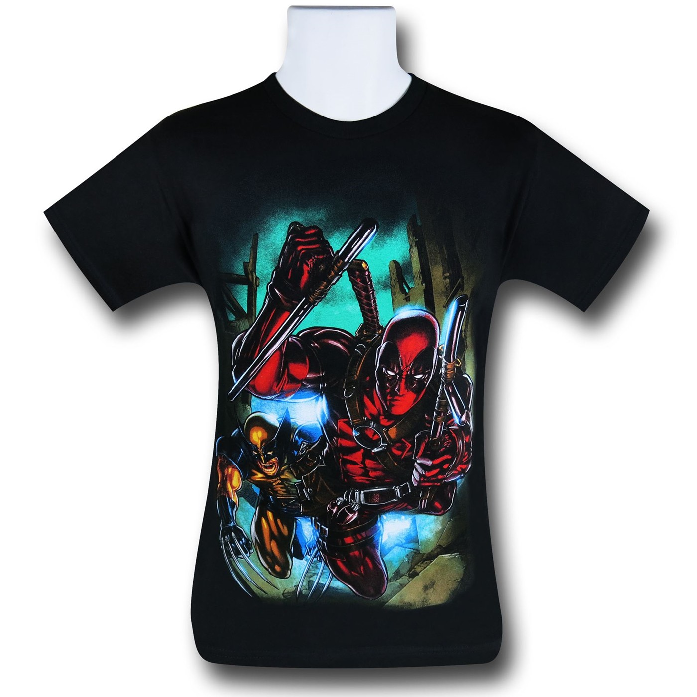 Deadpool and Wolverine Charge on Black T-Shirt, Black