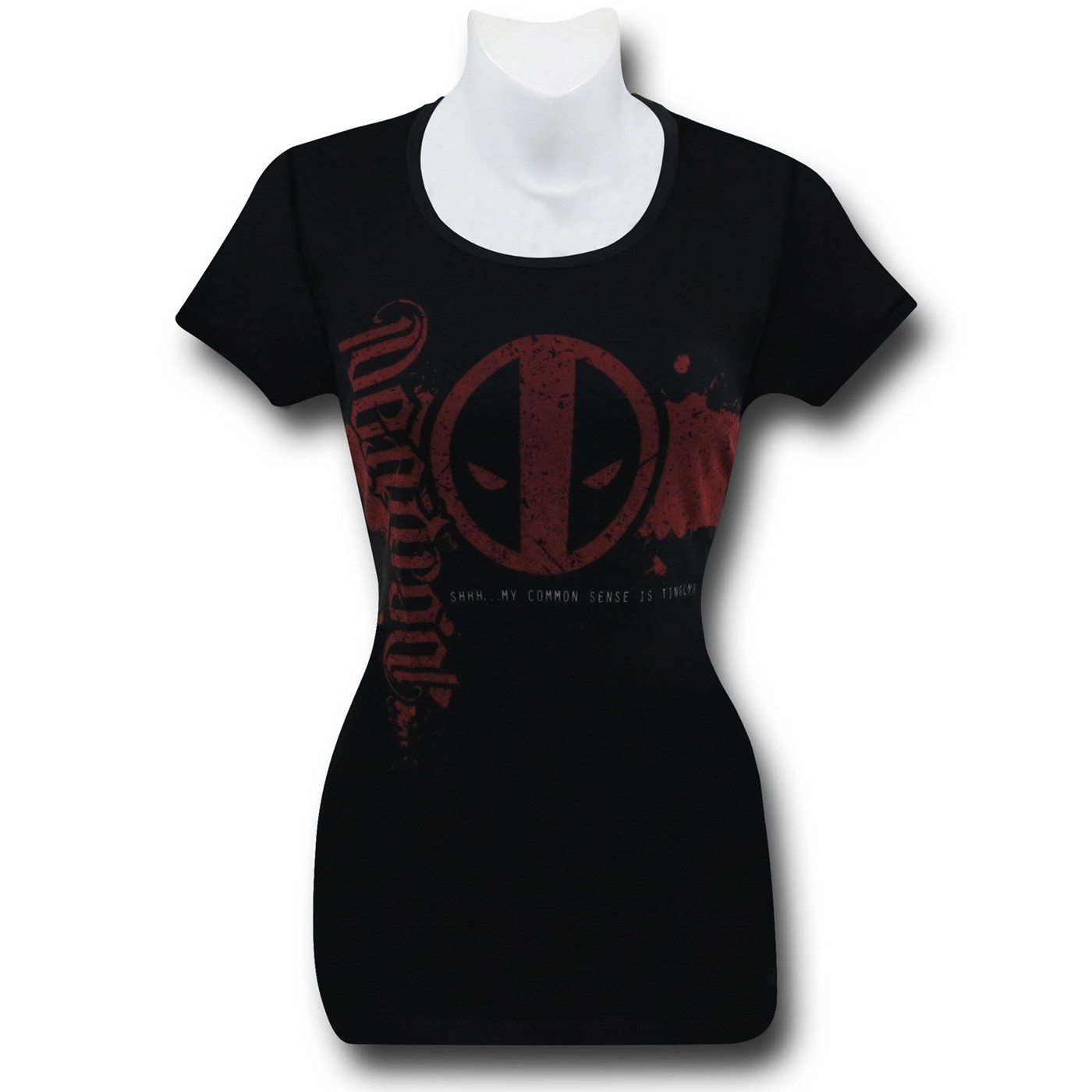 Deadpool Womens Red Chapter Ambigram T-Shirt, Black