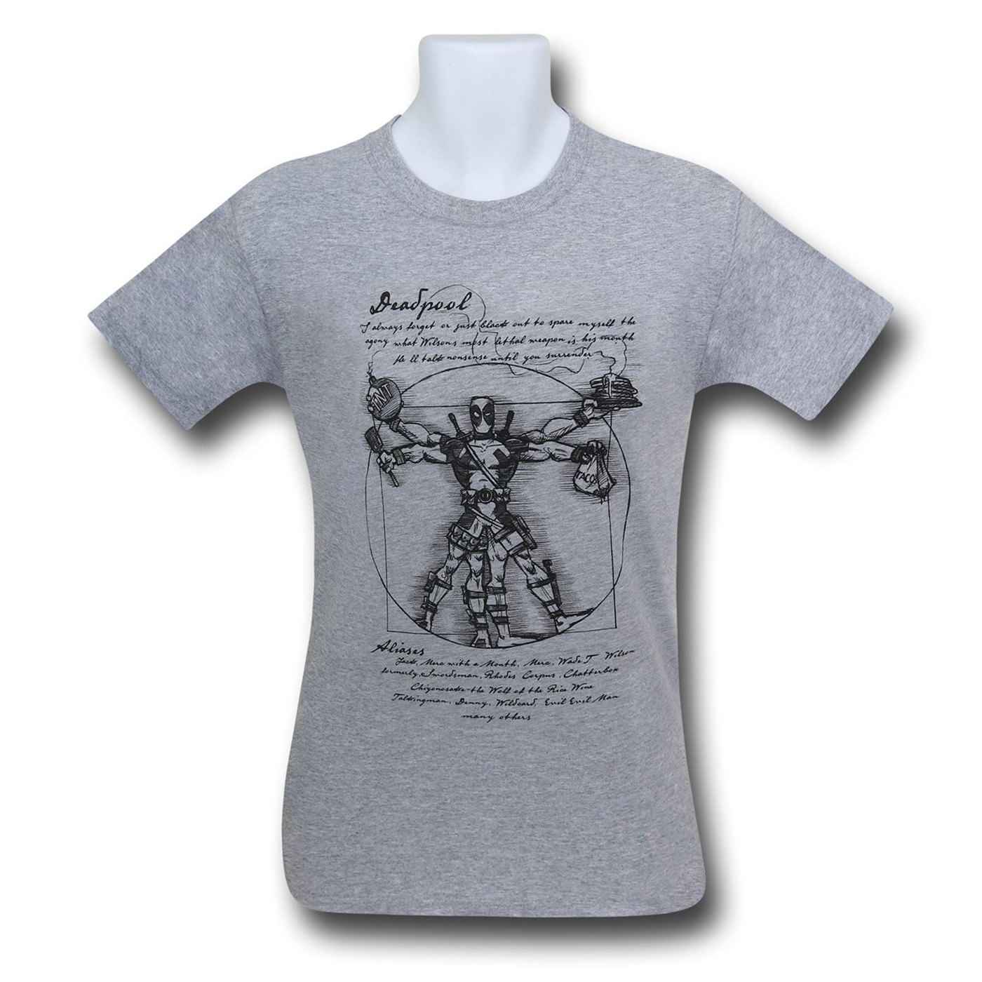 Deadpool Vitruvian Heather Grey Men's T-Shirt, Grey
