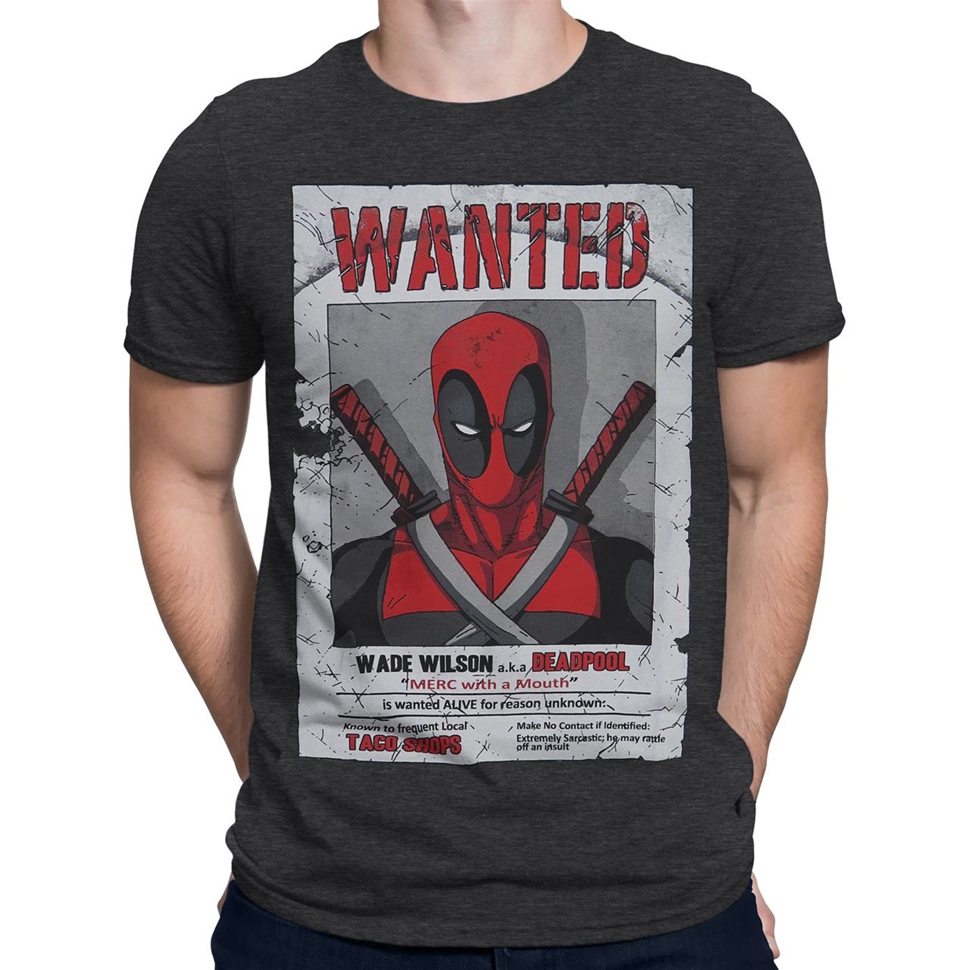 Deadpool Wade Wilson Wanted Men's T-Shirt, Grey