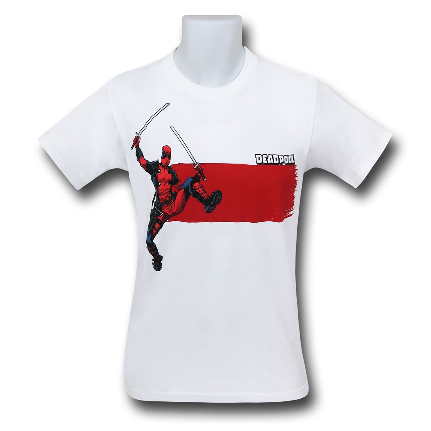 Deadpool Red Stripe White Men's T-Shirt, White