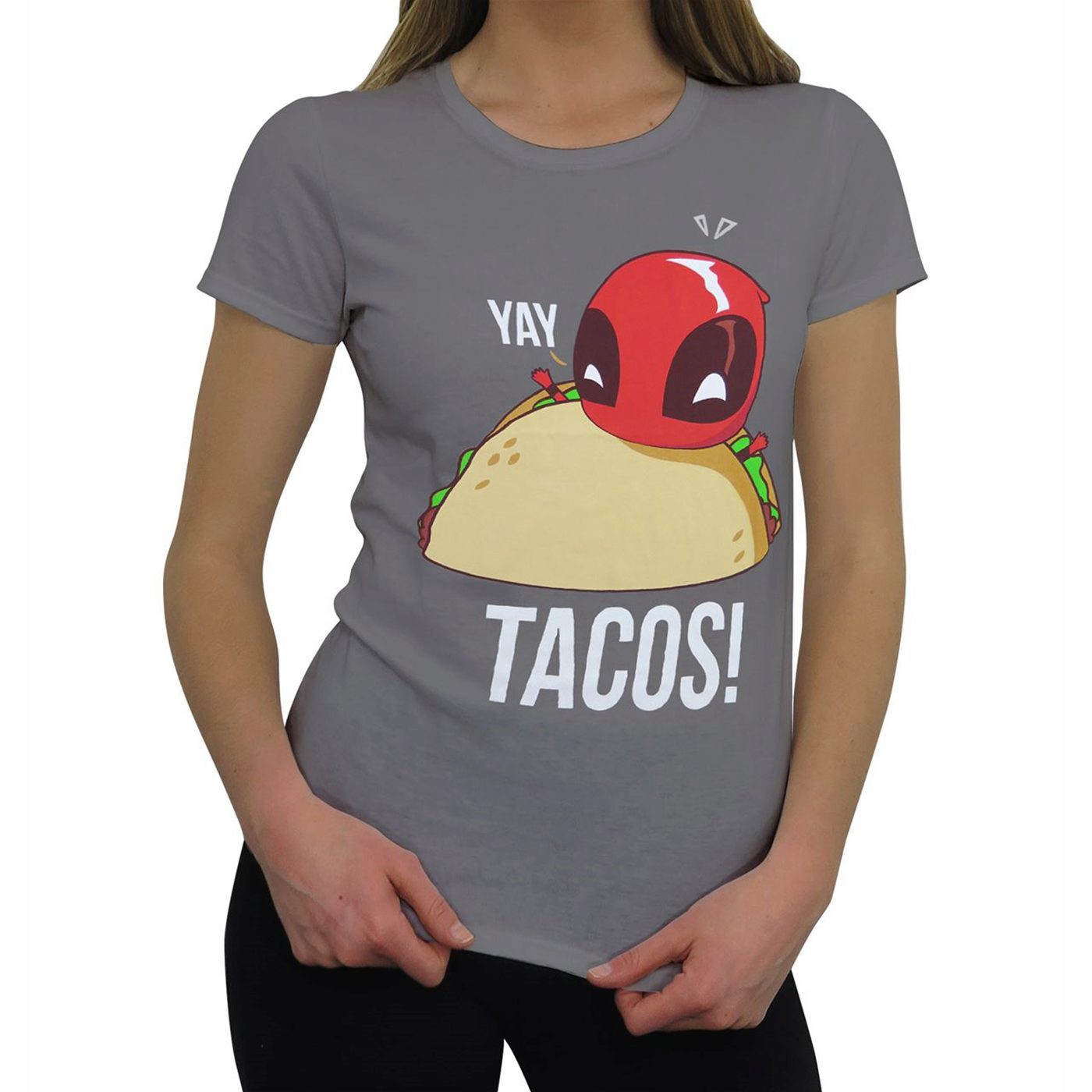 Deadpool Yay Tacos Women's T-Shirt, Grey
