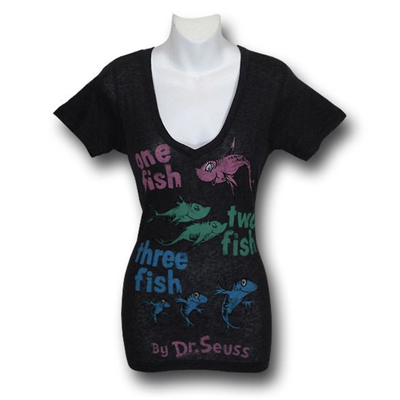 Dr. Seuss 1 Fish 2 Fish 3 Fish Juniors T-Shirt, Black
