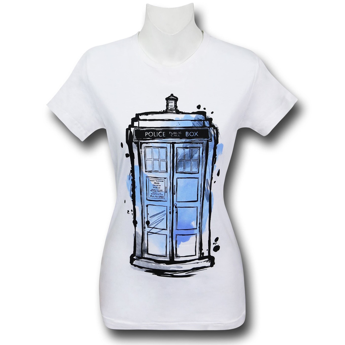 Doctor Who Ink Tardis Women's T-Shirt, White