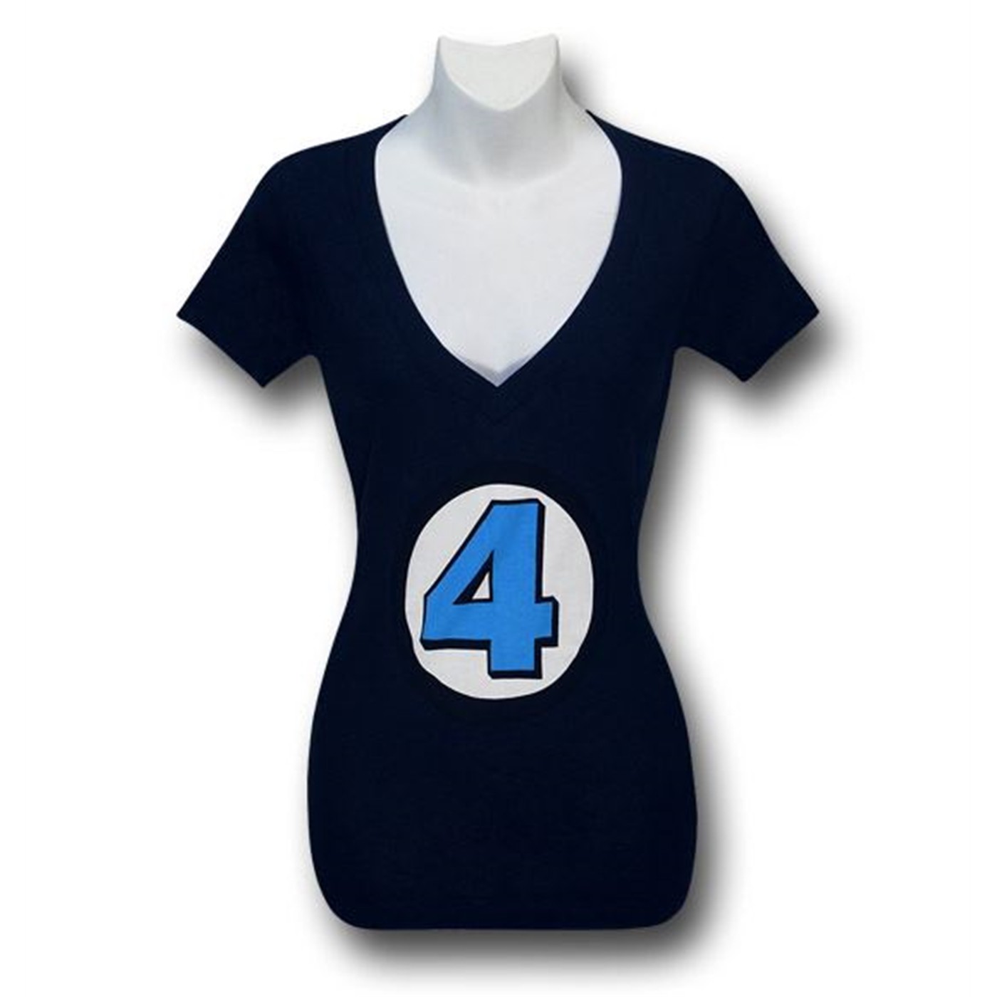 Fantastic Four V-Neck Women's 30 Single T-Shirt, Blue